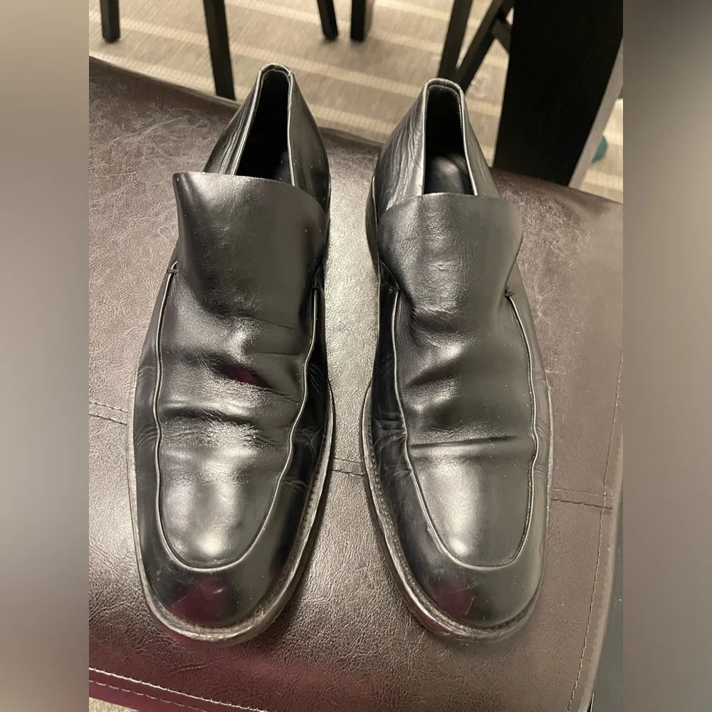 Vintage Gucci Tom Ford Era Black Leather extended tongue slip on loafers men 10D